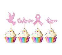 Ercadio 36 Pack Glitter Breast Cancer Awareness Cupcake Toppers Assembled Dove Believe Hope Cupcake Picks Pink Ribbon Party Cake Decorations Supplies