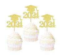 Ercadio 36 Pack Gold Glitter 2021 Graduation Cupcake Toppers Class of 2021 Grad Cap Cake Picks Decorations for 2021 Graduation Theme Party Supplies