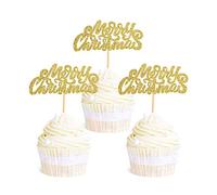 Ercadio 36 Pack Merry Christmas Cupcake Toppers God Glitter Holiday Xmas Cake Picks Decorations for Christmas Party Supplies
