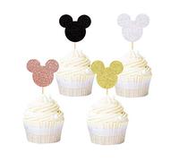 Ercadio 36 Pack Minnie Mouse Inspired Cupcake Toppers 4 Colors Glitter Mini Cupcake Picks Baby Shower Kids Birthday Party Cake Decorations Supplies