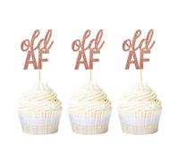 Ercadio 36 Pack Old AF Cupcake Toppers Rose Gold Glitter Old Cupcake Picks 40th 50th 60th 70th 80th 90th Birthday Retirement Party Cake Decorations