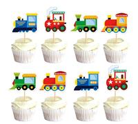Ercadio 36 PCS Train Cupcake Toppers Picks Vintage Train Birthday Decorations Cake Decor Retro Transportation Railroad Crossing Sign Themed Party Supplies