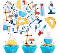 Ercadio 45PCS Edible Subject Cupcake Toppers Glitter Back To School Cake Picks Biology Chemistry Physical for Baby Shower Birthday Anniversary Thanksgiving Day Party Cake Decoration Supplies