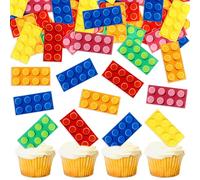 Ercadio 48Pcs Edible Building Block Birthday Party Cupcake Toppers Boy Girl Birthday Party Decorations Drink Topper Brick Themed Building Block Decor for Baby Shower Kids Adults Party Supplies