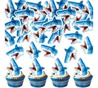 Ercadio 50Pcs Edible Shark Cupcake Toppers Baby Shower Party Kids Birthday Cupcake Picks Ocean Animal Theme Birthday Party Cake Decorations Supplies