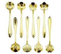 ERCENTURY Stainless Steel Tableware Flower Coffee Spoon, Tea Spoon, 8 Patterns (Gold)