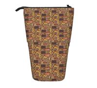 ERCgad African Textile Patchwork Print Stylish Telescopic Pencil Case Bag Versatile Office Travel Stationery Organizer