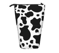 ERCgad Black and White Cow Print Stylish Telescopic Pencil Case Bag Versatile Office Travel Stationery Organizer
