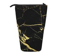 ERCgad Black Gold Marble Print Esthetic Supply Vertical Retractable Pencil Case Stand Up Telescopic Pouch