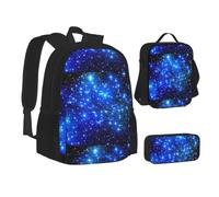 ERCgad Blue Shining Stars Print Canvas 3-In-1 School Bags Set Backpack Lunch Bag Pencil Case Combo For Men Women
