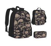 ERCgad Cool Skull Graphics Print Canvas 3-In-1 School Bags Set Backpack Lunch Bag Pencil Case Combo For Men Women