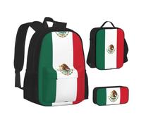 ERCgad Flag Of Mexico Print Canvas 3-In-1 School Bags Set Backpack Lunch Bag Pencil Case Combo For Men Women