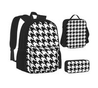 ERCgad Houndstooth Black Print Canvas 3-In-1 School Bags Set Backpack Lunch Bag Pencil Case Combo For Men Women