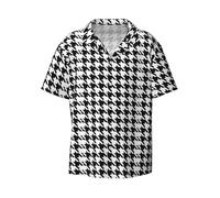 ERCgad Houndstooth Black Print Men's Casual Short Sleeve Shirt Breathable Work Vacation Outdoor Adventures Office
