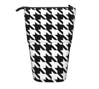 ERCgad Houndstooth Black Print Stylish Telescopic Pencil Case Bag Versatile Office Travel Stationery Organizer