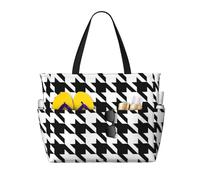 ERCgad Houndstooth Black Print Women Men Large Capacity Beach Travel Bag For Picnic Camping Lightweight Tote