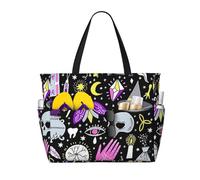 ERCgad Magic Witch Witchcraft Bohemian Drawing Print Women Men Large Capacity Beach Travel Bag For Picnic Camping Lightweight Tote