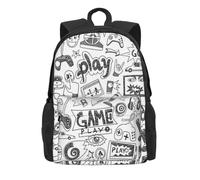 ERCgad Monochrome Sketch Style Gaming Print Adult Backpack Water-Resistant For Hiking Office Camping Commuting Work Picnic