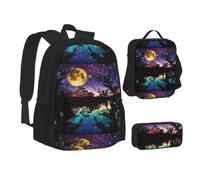 ERCgad Night Sky With Trees Print Canvas 3-In-1 School Bags Set Backpack Lunch Bag Pencil Case Combo For Men Women