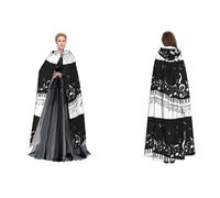 ERCgad Piano Keys With Musical Notes Print Adults Hooded Cloak Carnival Cosplay Medieval Costume Festivals Outdoor Travel