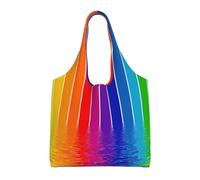 ERCgad Rainbow Striped Print Extra-Large Canvas Tote Bag Shoulder Shopping Beach Travel Commuting Yoga Work