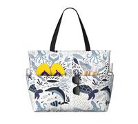 ERCgad Turtle Octopus Pattern Ocean Theme Print Women Men Large Capacity Beach Travel Bag For Picnic Camping Lightweight Tote