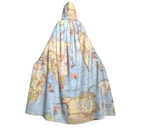 ERCgad World Maps Print Adult Halloween Carnival Hooded Cloak | Cosplay 190cm Capes Costume Masquerade Themes Christmas Party Gatherings