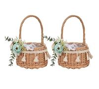 Ercheng 2Pcs Flower Girl Baskets,Handwoven Flower Arrangement Basket with Handle,Wedding Flower Girl Baskets,Wicker Rattan Flower Baskets-Green