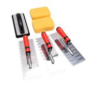 Erchineko Stainless Steel Plaster Finishing Trowel Set, 3 Notched Trowels | Tile Trowel Set with Rubber Grout Float, 2 Sponges, for Wall Tiling and Concrete Work