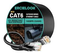 Ercielook Cat6 Outdoor Ethernet Cable 20m - High Speed 23AWG 10Gbps CCA UTP Network Cable - Direct Burial LLDPE UV Jacket LAN Cable