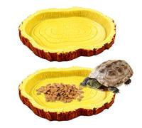 Ercoiong 2Pcs Tortoise Water Bowl, 4.5x3x0.6 Inch Realistic Tree Bark Texture Tortoise Water Dish Plastic Turtle Feeder for Reptile Animals Dish