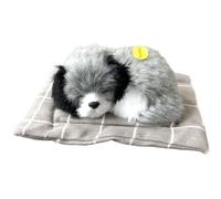Ercoiong Fake Dog, 6.7x5.1 Inch Plush Sleeping Dog on Pad with Woof Sounds, Cute Mini Breathing for Kids Friends and Family on Birthday Children's Day and Festival Breathing