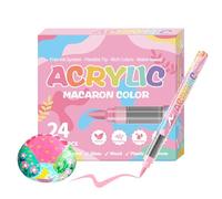 Erconsso Acrylic Paint Pens - 24 Colors Acrylic Pens for Painting | Water-Based Fade-Resistant Soft Tip Graffiti Brush for School Projects Ceramic Decor Fabric Design Leather