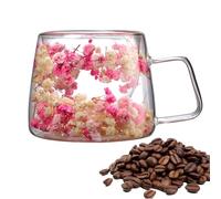 Erconsso Mugs with Dry Flowers, 200ml Clear Flower Mug, Glass Cups Double Walled Coffee Cup, Spring Coffee Mugs Flower Coffee Mug Cup for Cappuccino, Juices, Coffee, Tea