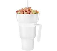 Erconsso Snack And Drink Cup, Stadium Tumbler With Snack Bowl Reusable Food Bowl With Handle & Straws Portable Food Beverage Container For Fruit Candy Chips Popcorn Beach Camping Travel Outdoor