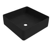 ERCOS Square Ceramic Countertop Basin, Bathroom Basin, Matt Black, Without Overflow, Dimensions 416 x 416 mm