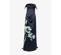Erdem Womens Erdem Duchess Floral-Print Satin Maxi Dress Mirrored Orchid Navy 10