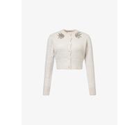 Erdem Womens Erdem Sequin-Embellished Cropped Alpaca-Blend Cardigan Champagne S