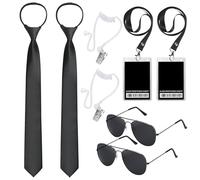 ERDOGLY 8PCS Agent Costume Accessory Set, Secret Security Guard Costume with Zipper Ties Black Sunglasses Spy Earpiece and ID Card Prop for Men Boys Halloween Cosplay Dress Up