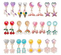 ERDOGLY Clip On Earrings for Girls, 10/12 Pairs Kids Clip On Earrings for Toddler Party Favor, Stick on Earring Jewelry Set for Little Girl Princess Play Ages 3-12, One Size, Metal, created gem