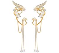 ERDOGLY Gold Elf Ear Cuffs, Handmade Fairy Ear Cuffs Earrings with Pearl Tassel, Non Pierced Elven Ears Clip for Women Christmas Halloween Costume Renaissance Cosplay Accessories