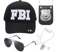 ERDOGLY Police Hat, Adjustable Baseball Cap with Cop Badge, Halloween Secret Service Costume Earpiece for Adults Boys Girls, Fbi Hat Set, One size