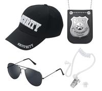 ERDOGLY Security Hats, Security Guard Costume Accessories Include Agent Hat Baseball Cap with Police Officer Badge, Secret Service Earpiece and Black Sunglasses, 3D Embroidered Cop Hat for Men Women