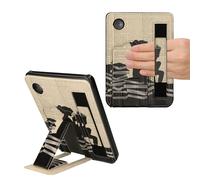 kwmobile Foldable PU Leather Cover and Stand for eReader Compatible with Kobo Clara 2E / Tolino Shine 4 Case - Black/Beige