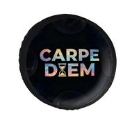 EREASOP Leather Spare Tire Cover with Carpe Diem Seize the Day Pattern, Compatible for Car SUV MPV RV Truck(Black_28 inch)
