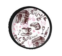 EREASOP Leather Spare Tire Cover with Paris Triumphal Arch Café French Style Pattern Compatible for Car SUV MPV RV Truck(32 inch)