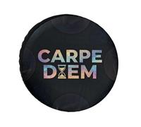 EREASOP Oxford Cloth Spare Tire Cover with Carpe Diem Seize the Day Pattern, Compatible for Car SUV MPV RV Truck(Black,28 inch)