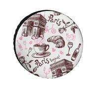 EREASOP Oxford Cloth Spare Tire Cover with Paris Triumphal Arch Café French Style Pattern Compatible for Car SUV MPV RV Truck(28 inch)