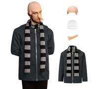 ERECT PEAK 5 Pcs Mens Anime Villain Halloween Costume Evil Genius Outfit | Scarf, Zipper Coat, Hairnet, Headgear, Fake Nose, Halloween Party, Role-Playing Game, Themed Gathering, Cosplay