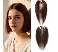 EREE HAIR 10" Free Part Clip in Hair Toppers for Women Real Human Hair Extension,Upgrade 3.5"x5.5" Handmade Swiss Lace Base Straight Wiglet Hairpiece for Thinning Hair Women Toupee Short Mocha Brown